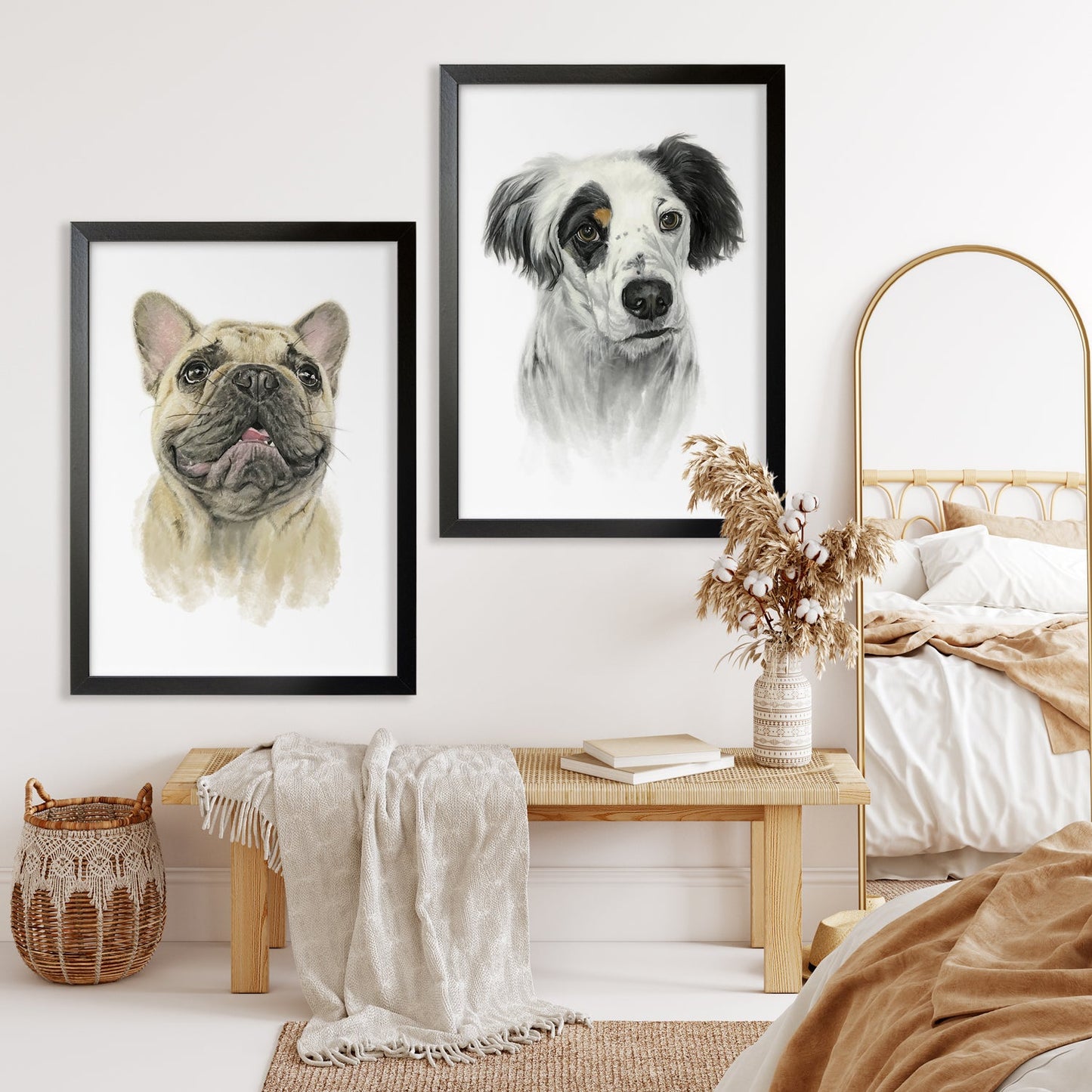 Portret Clasic de Câine Personalizat, Realizat După Fotografie, 100% Pictură Manuală Autentică în Acuarelă