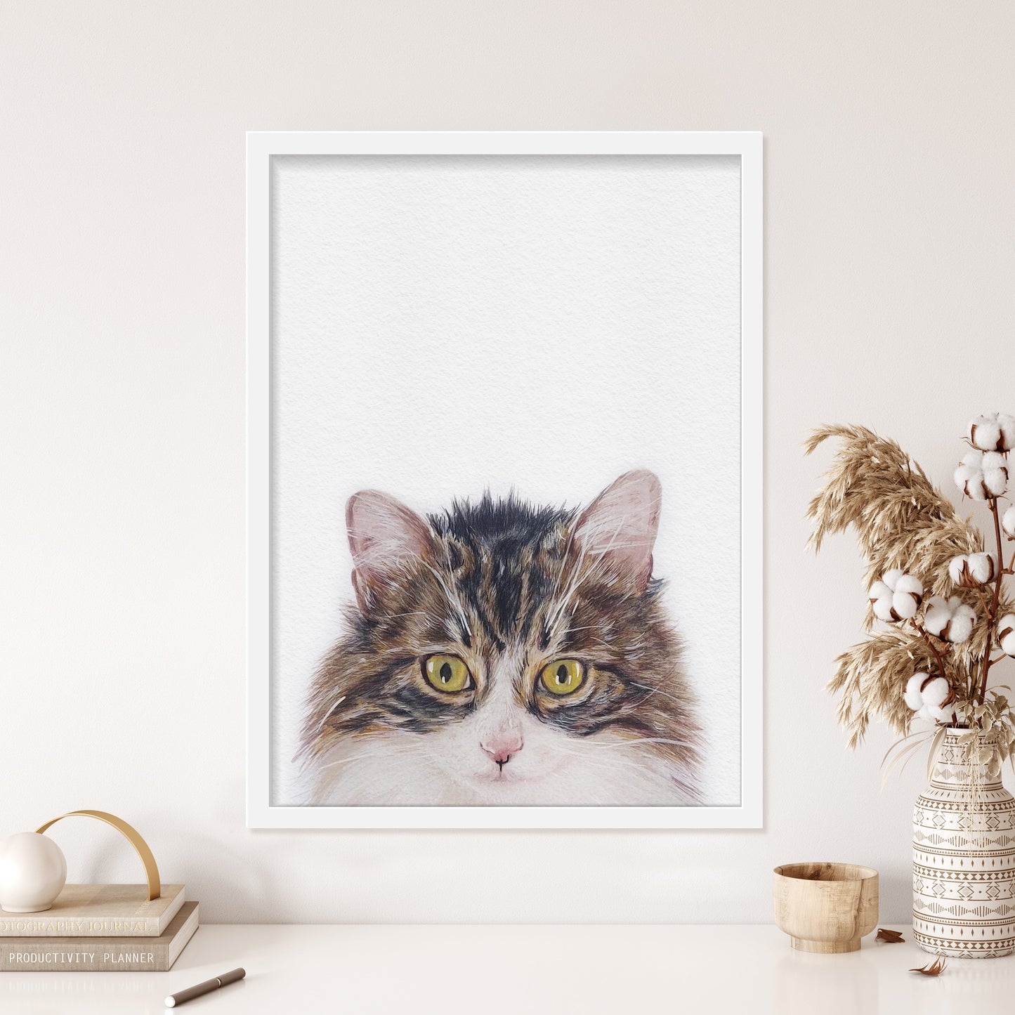 Portret Personalizat de Pisică din Fotografie 100% Pictură Manuală în Acuarelă