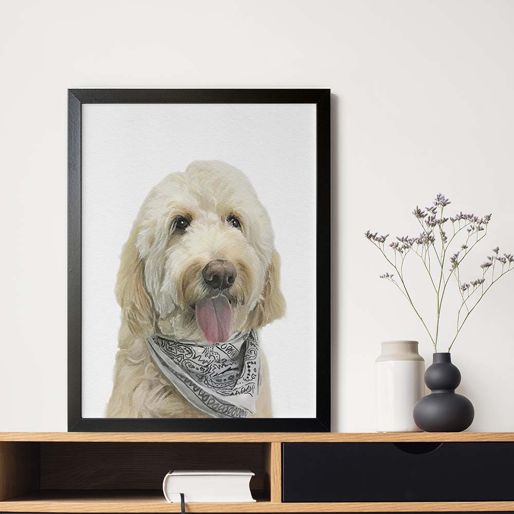 Portret Personalizat de Câine după Fotografie, 100% Pictură Manuală în Acuarelă, Peekaboo