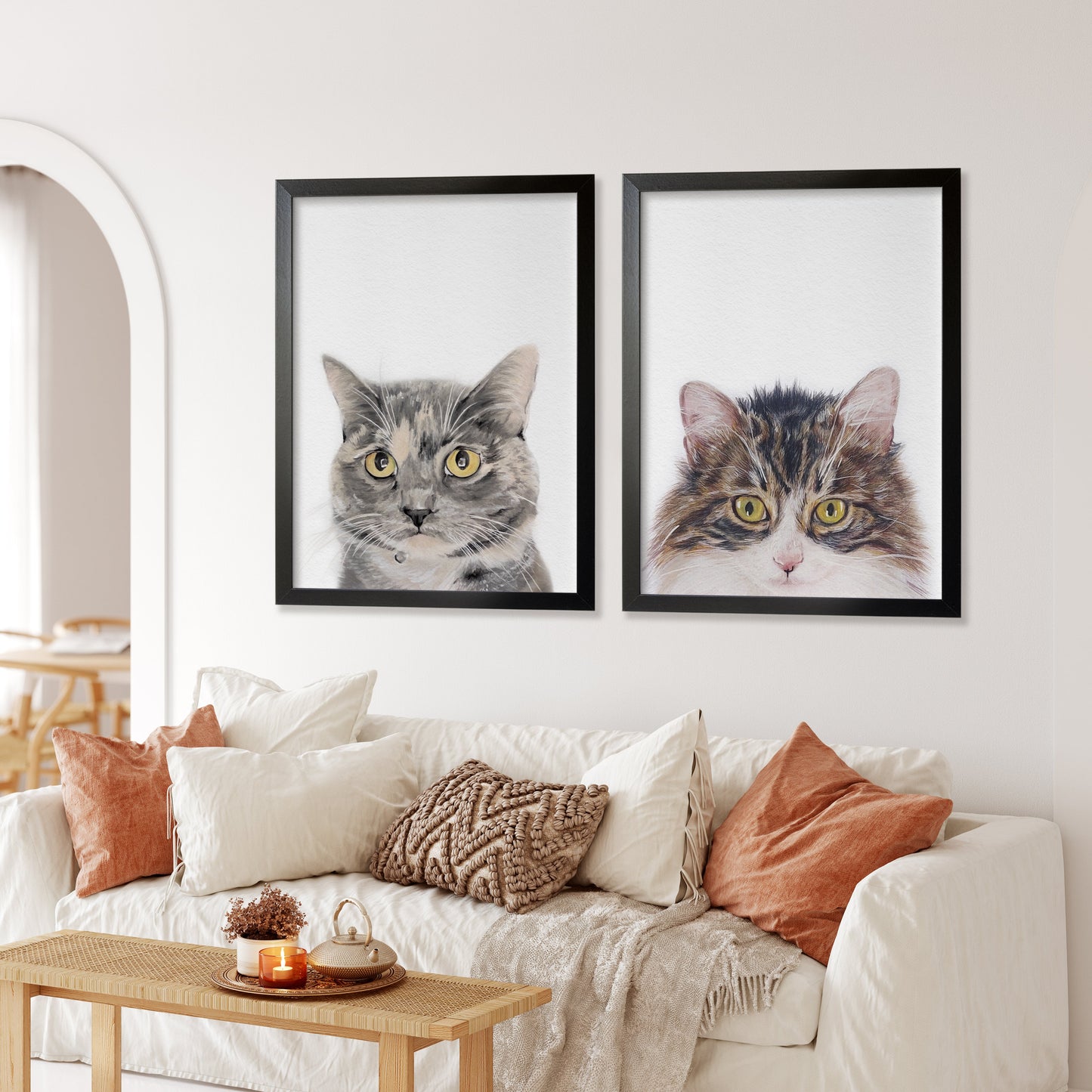 Portret Personalizat de Pisică din Fotografie 100% Pictură Manuală în Acuarelă