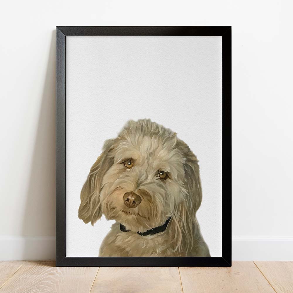 Portret Personalizat de Câine după Fotografie, 100% Pictură Manuală în Acuarelă, Peekaboo