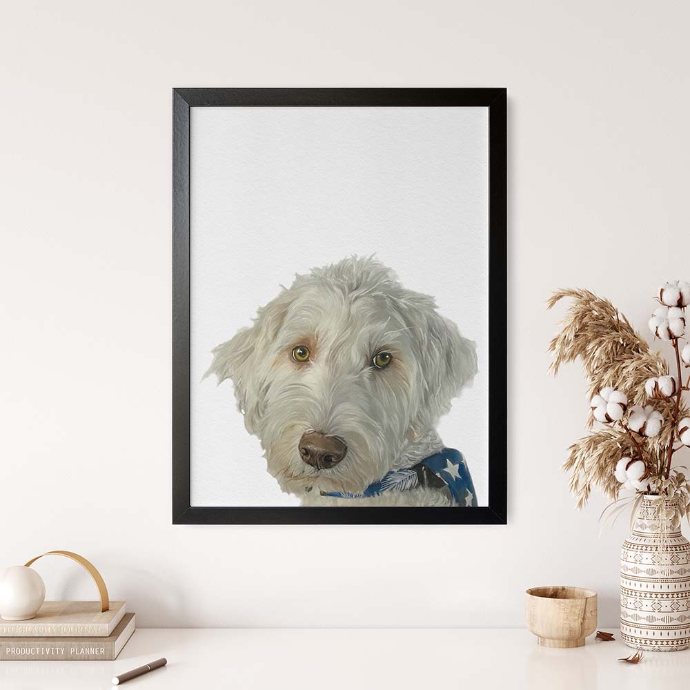 Portret Personalizat de Câine după Fotografie, 100% Pictură Manuală în Acuarelă, Peekaboo